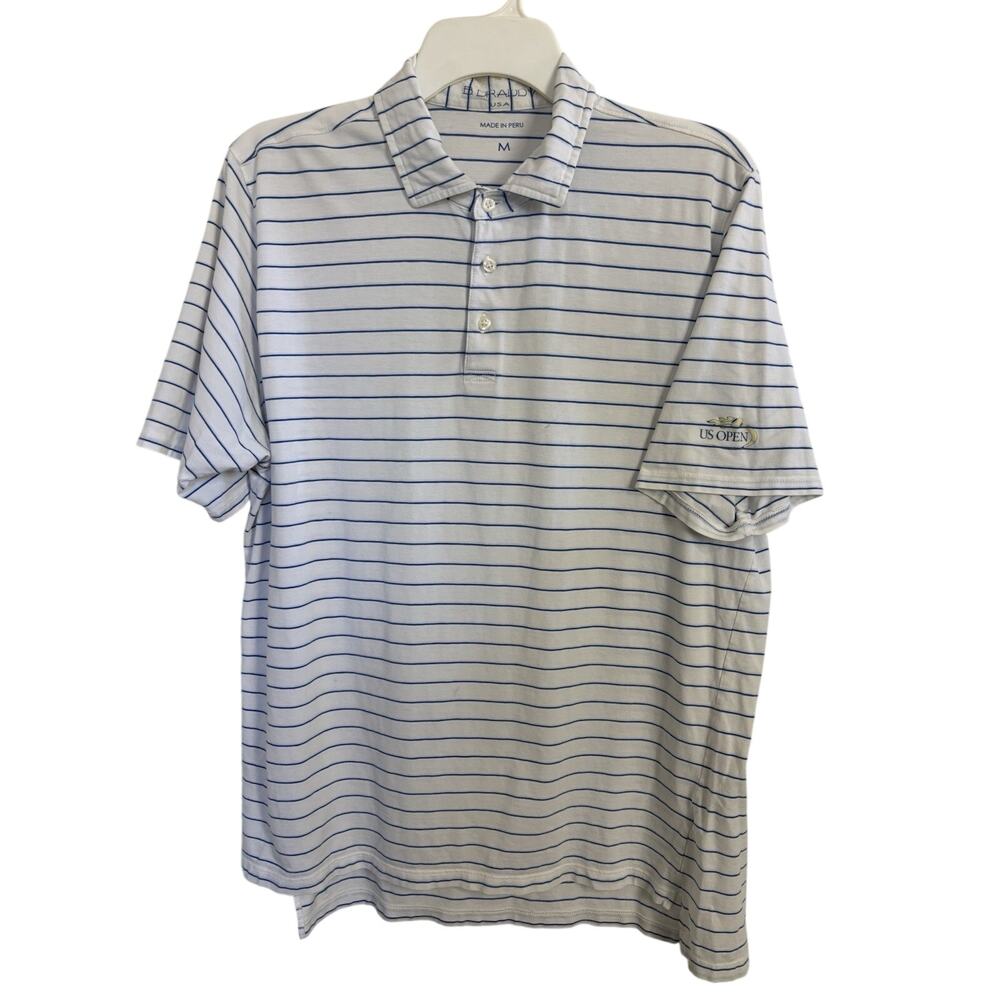 B Draddy US Open Blue White Striped Tennis Polo Size Medium Pima Cotton Golf